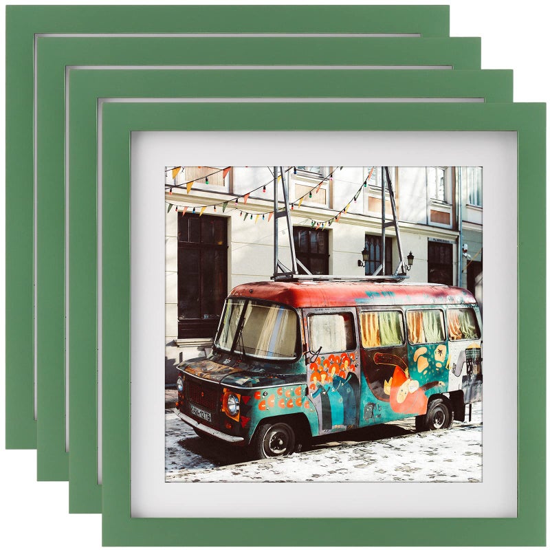 WUTL 10x10 Green Picture Frames Square Classic Natural Wood 4 Pack for Wall Mounting and Tabletop Display - Image 1